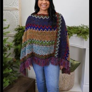 Source Unknown Multicolor Zigzag Poncho